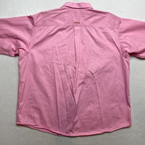 Ariat Shirt Mens 2XL Pink Long Sleeve Oxford Canvas Button Down Workwear - Picture 8 of 12